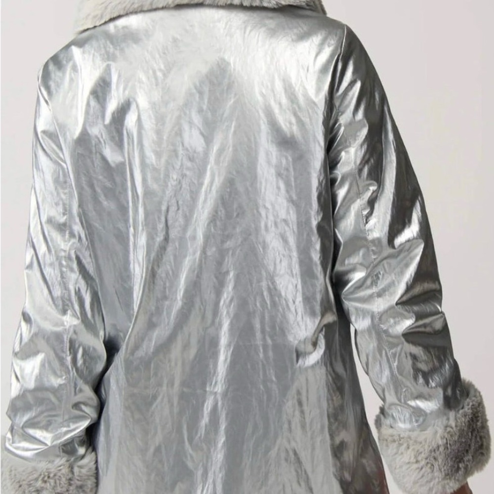 Joseph Ribkoff Silver Faux Fur Reversible Coat - Picture 7 of 15